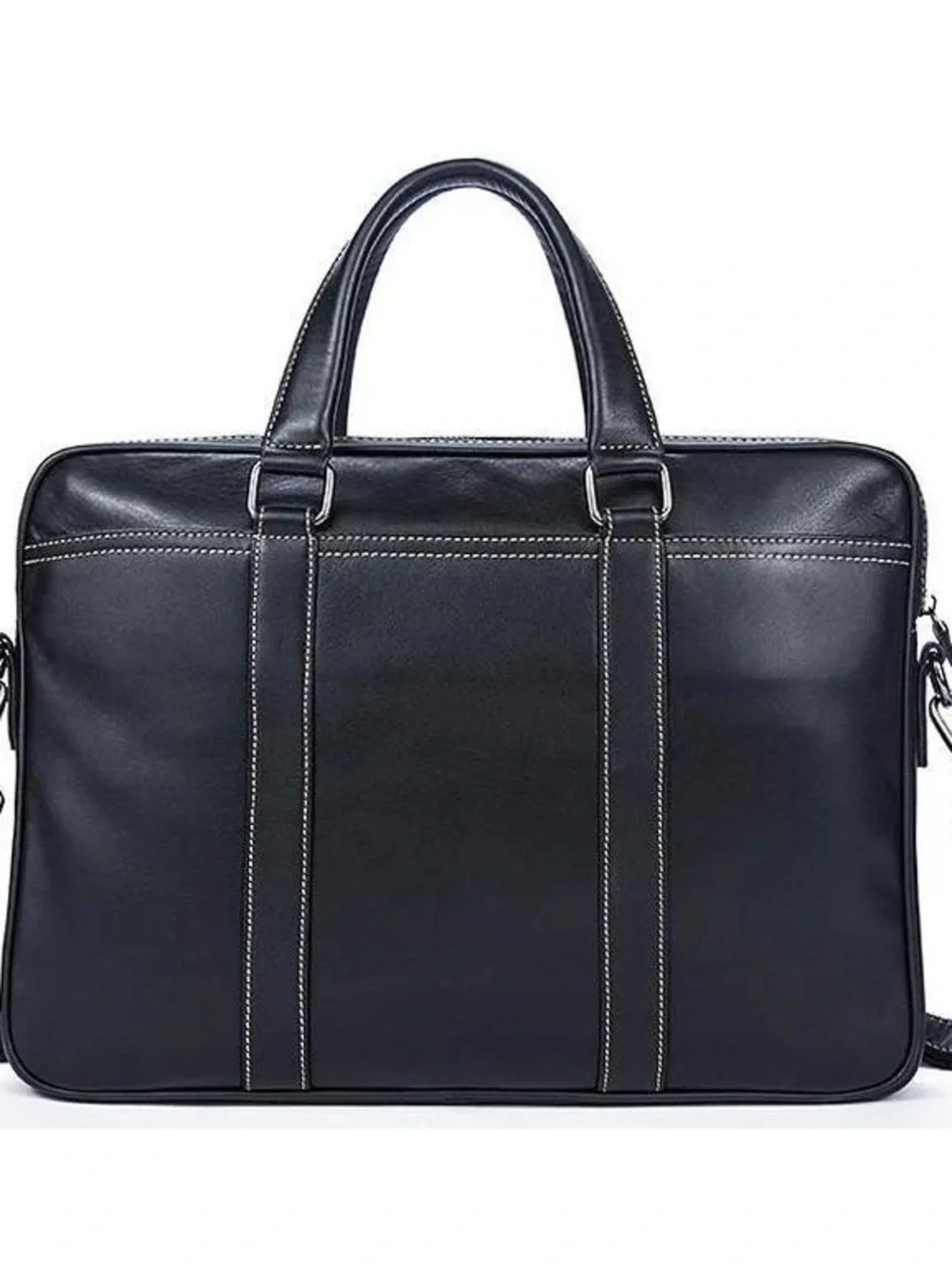 Men's Black Leather Briefcase Messenger Bag - Classic Professional Carry